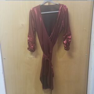 Shein red glitter velvet mini dress with  small front slit
Sz large
Holidaydress